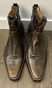 Men’s Brown Leather Cowboy Boots Vintage Western 44 Eu 9 1/2 UK