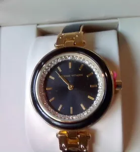 Adrienne Vittadini Women's Goldtone Black Metal Band & Case Watch New - Picture 1 of 12