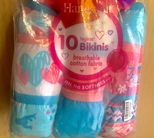 Hanes Tagless Bikinis Youth Girl 10 Pack Briefs Size 12 Breathable Cotton Soft - Picture 1 of 6