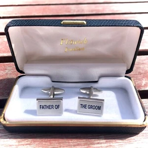 Father of the Groom Mens Stainless Steel Silver Bullet Back Wedding Cufflinks - Picture 1 of 9