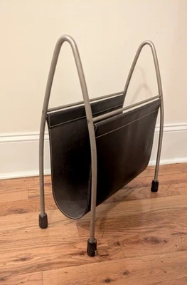 Revista contemporánea vintage cromada y cuero de SWING, MCM Foto 1 de 4