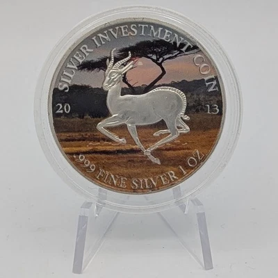 Gabun Springbock 2013 Silber Farbe 1000 Francs st gefärbt coloriert - Bild 1 von 2