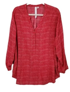 Grand And Greenetop 1x Plus Red Long Sleeve V Neck Blouse - Picture 1 of 6