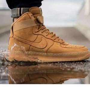 NIKE Air Force 1 Mid ’07 Flax Sneaker Men 8.5 Camel Athletic Versatile Stylish - Picture 1 of 16