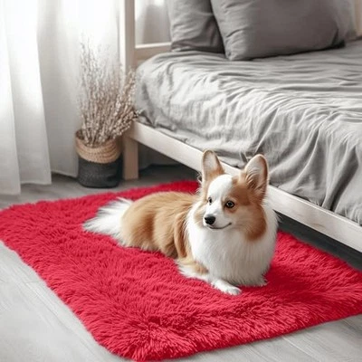  2x3 Machine Washable Small Bedside Rug, Soft Fluffy Shaggy 2x3 Feet Red - Image 1 of 4