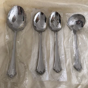 4 Oneida Edelstahl Antizipation Servierlöffel Neu aus altem Lagerbestand Schöpfkelle überbacken geschlitzt Reg - Bild 1 von 13