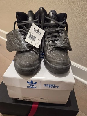 Size 6.5M/7.5W! Metallic Gray Black Rare Adidas - Iconic Wings Jeremy Scott NEW - Photo 1/4
