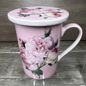 Kent Pottery England Coffee Mug / Tea Cup with Lid Pink Roses Beautiful! Lovely! - Picture 1 of 13