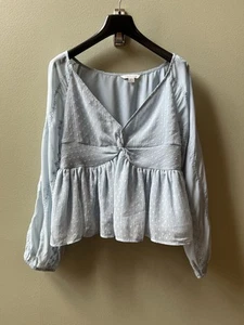 Camicetta babydoll American Eagle top donna blu medio trasparente ricamata con volant - Foto 1 di 16
