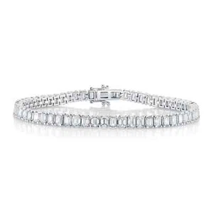 9.50 CTW 14K White Gold Emerald Cut Diamond Tennis Bracelet Natural Certified - Picture 1 of 3