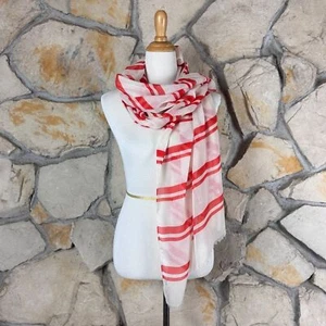 Ann Taylor Fringed Scarf Ivory & Tangerine Orange Stripe | 68” - Picture 1 of 3