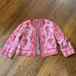 Anthropologie Evanio Rose Embroidered Jacket L by Bl-nk Boho EUC - Picture 1 of 12
