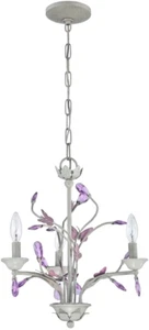 NEUF LUSTRE 3 LUMIÈRES PAPILLONS ROSES PRISMES EN VERRE LOOK ANCIEN FILLE CHAMBRE BÉBÉ - Photo 1 sur 10