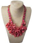 Chunky Pink Flower And Bead On A Gold Plated Chain Necklace 