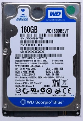 Western Digital 160GB SATA 2.5" Laptop HDD Model WD1600BEVT-22ZCT0 DCM: HHYTJHBB - Image 1 of 2
