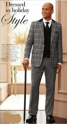 R50 W45 Men's Stacy Adams Darrel Black White Plaid 3 Pc Jacket Vest & Pant Suit - Image 1 of 2