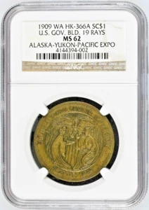 1909 HK-366A SO-CALLED DOLLAR U.S. GOVT BLDG ALASKA YUKON PACIFIC EXPO NGC MS 62 - Picture 1 of 2