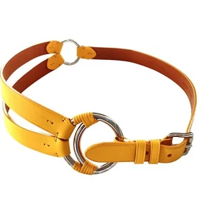 RALPH LAUREN Vachetta Leather Crescent O-Ring Equestrian TRI-STRAP Waist Belt Si - Picture 1 of 22