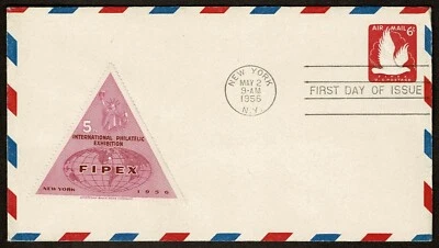SG27 UNITED STATES 196 FDC prestamped cover 6c air mail with FIPEX cinderella - Image 1 of 2