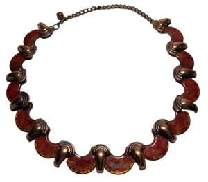 Matisse Renoir Vintage Collar Necklace Copper link Red Enamel 40s-50s unsigned - Picture 1 of 11