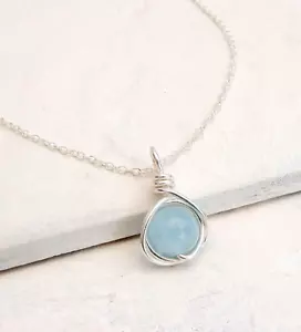 Aquamarine Gemstone Necklace Handmade Sterling Silver March Birthstone Gift Box - Picture 1 of 7