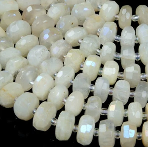 Titanium White Moonstone Gemstone Faceted Rondelle Loose Beads (D349) - Picture 1 of 3