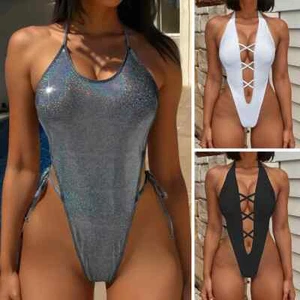 Damen String Einteiler Badeanzug Tanga Badeanzüge Cut Out Monokini Bademode - Bild 1 von 39