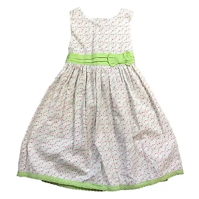 Vintage Laura Ashley Cotton Blend Floral Sleeveless Dress Girls 6X Green Bow Hem - Image 1 of 4