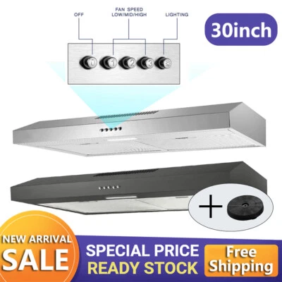 SNDOAS 24/30inch Under Cabinet Range Hood 280CFM Kitchen Black/Sliver Stainless Steel