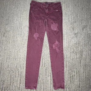 American Eagle Größe 4 kurze Damenhose Jegging mittlerer Bund Freizeit abgenutzt rot - Bild 1 von 3