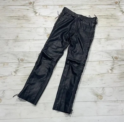 Vintage Bondage Leather Pants Strap Trousers Biker Cowboy Men Size 32 Black - Image 1 of 4