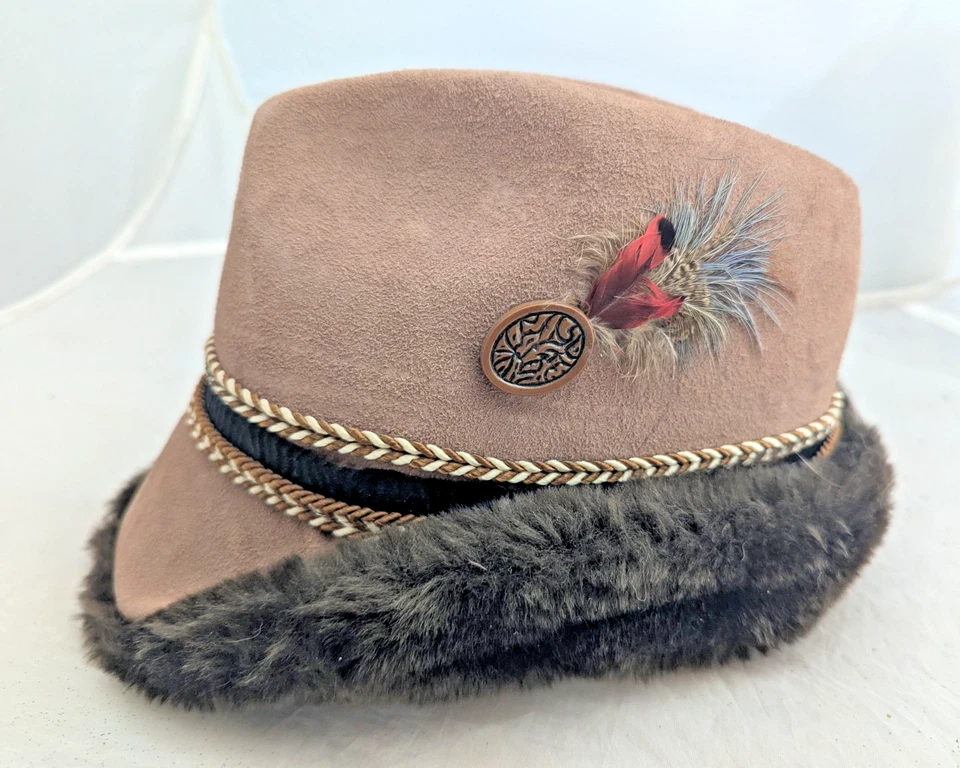 Sombrero Fedora De Colección Años 60 Para Hombre Marrón Piel Sintética con Pluma Mediana Foto 1 de 4