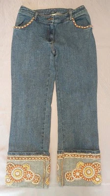 Jeans Cachè Bordados con Cuentas Azul Recortado Boho Hippie Estilo Años 70 Retro Mujer Talla 2 Foto 1 de 4