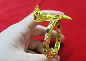 Brazalete Brazalete Oro Dragón Naga Piedras Preciosas Multicolor Joyería Tailandesa Vintage - Imagen 1 de 18