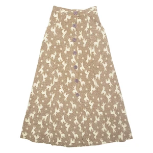 JEAN LAFONT PARIS Reindeer Womens A-Line Skirt Brown Long XS - Picture 1 of 6
