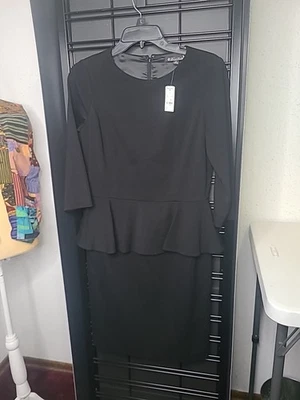 Черное трикотажное платье-футляр BROOKS BROTHERS размер 6 с пеплумом - Изображение 1 из 4