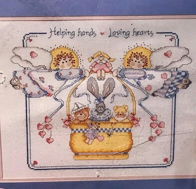 Vintage 1991 Bucilla Helping Hands Loving Hearts Cross Stitch Picture Kit 40582 - Image 1 of 4
