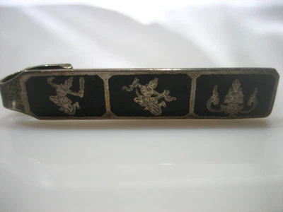 VINTAGE PRE 1939 STERLING SILVER SIAM ENAMEL DANCERS TIE CLASP BAR - Image 1 of 4