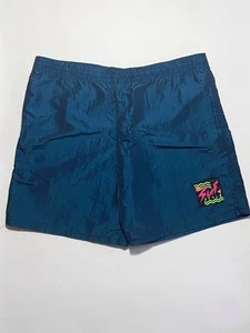 VTG SURF STYLE ATHLETIC NYLON FLUORESCENT BLUE UNISEX SHORTS SIZE: MEDIUM - Picture 1 of 5