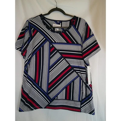 Alfred Dunner Geometric Print Top Womens M Short Sleeve Tee Shirt $55 NWT - Image 1 of 4
