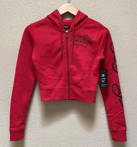 Ed Hardy Women's Y2K Panther Dagger Cropped Zip Up Hoodie Red Color Size -Small - Picture 1 of 10