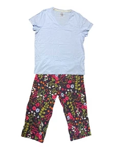 Hue Ladies Cooling Capri 2 Piece Colorful Prints V-Neck Pajama Set - Picture 1 of 5