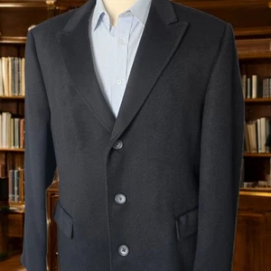 Mens Loro Piana Fabric Overcoat 44L Peak Lapel Wool Cashmere - Picture 1 of 23