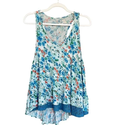 Camiseta sin mangas Mudd para mujer XL floral con ribete de encaje sin mangas Boho Festival camisa Foto 1 de 4