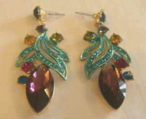 Brand New Gilt,Brightly Coloured Crystal Drop Fashion Earrings 6.5 cm long - Picture 1 of 8