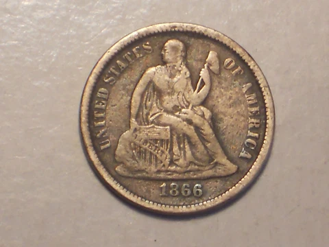 1866 S Seated Liberty Dime (F/VF, Rare Distinct "S" Mintmark, & Attractive) Cover