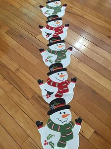 Whimsical Snowman Table Runner Funny Smiling Frosty Snowmen Table Linen - Picture 1 of 7
