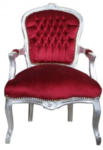 Casa Padrino Barock Salon Stuhl Bordeaux / Silber - Möbel Antik Stil - Bild 1 von 1