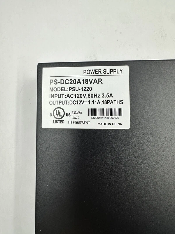 PSU-1220 RACK MOUNTABLE AC120V 60HZ 3.5A DC12V 1.11A POWER SUPPLY PS-DC20A18VAR - Image 1 of 1