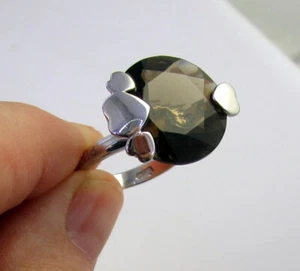 Estate Massive Signed FRANCO PIANEGONDA Sterling Silver Smoky Quartz Hearts Ring - Picture 1 of 5